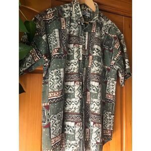 WORLD ISLAND CASUAL BUTTON DOWN HAWAIIAN PRINT SHIRT SZ L